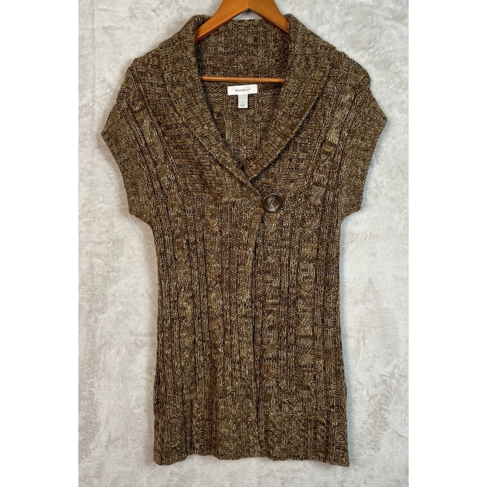 Dressbarn Women's Sweater Cardigan Small Button Sleeveless Knit Wool Blend Brown